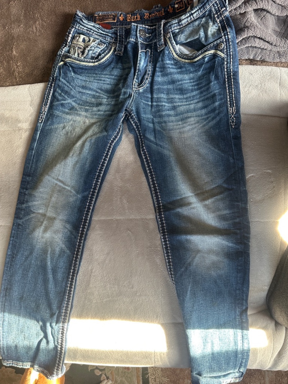 Rock Revival Men’s Washed Blue Slim Straight Jeans
